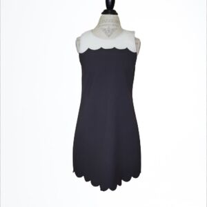 J Crew Factory Black White Colorblock Crepe A line Scalloped Dress Size 4
